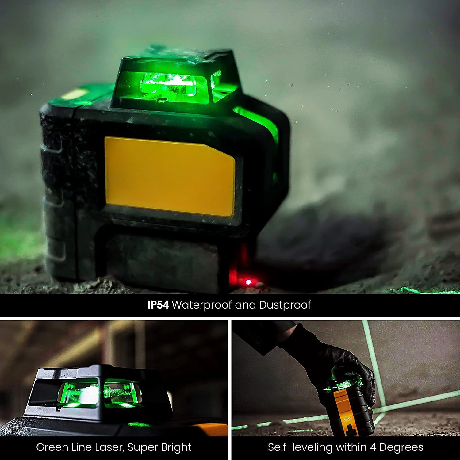 Professional Green Beam Cross Line Laser Level with 2 Plumb Dots Self-Leveling Surveying Tools