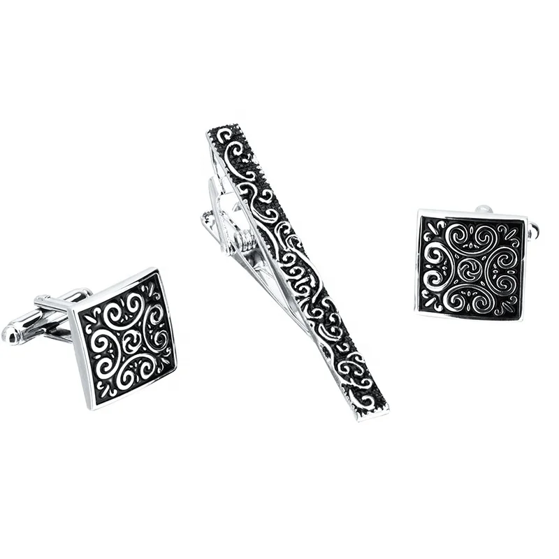 
Classic Retro pattern Cufflinks Tie Clips Sets for Mens Shirt Accessories Fashion Cuff links Business Gift 