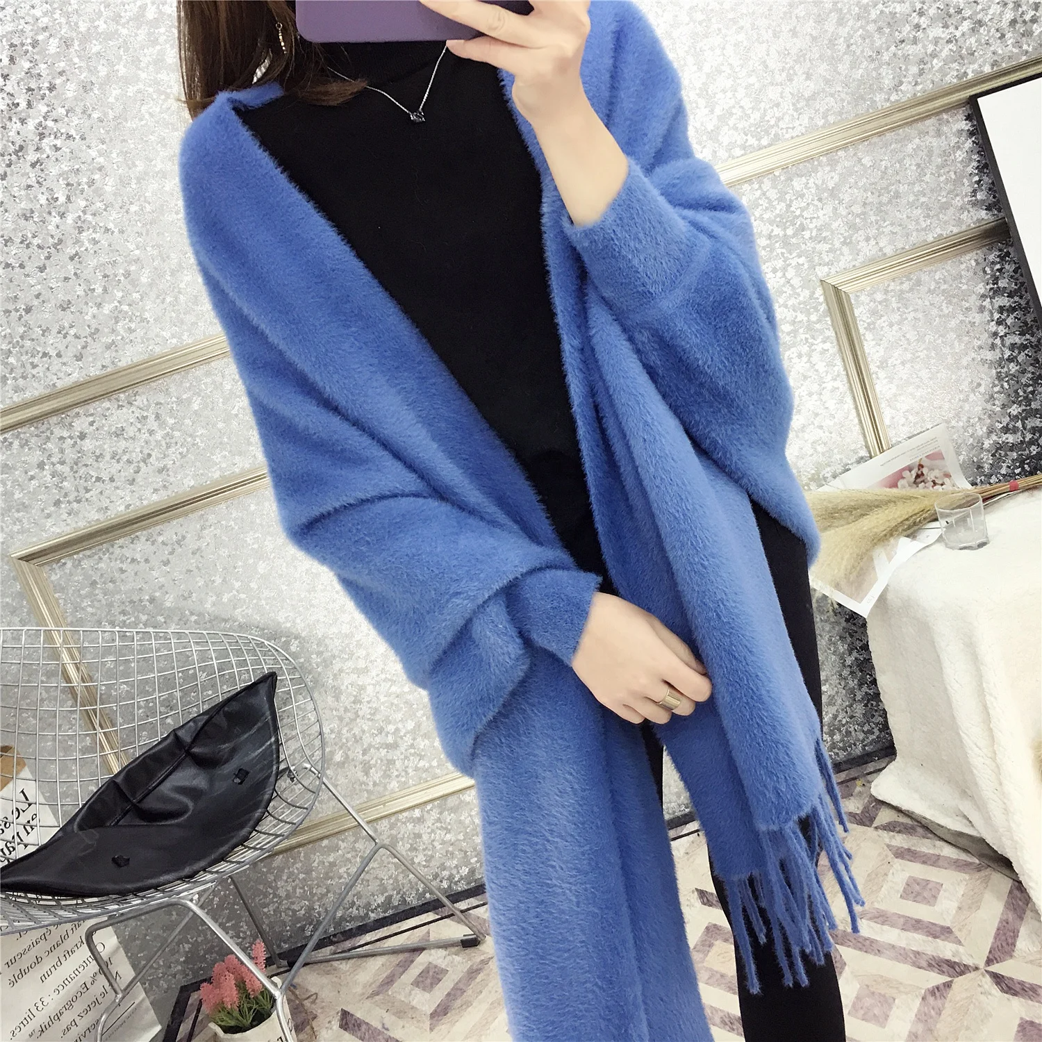 
 Горячая продажа норковая кашемировая пряжа шарф зимняя женская шаль с рукавом  