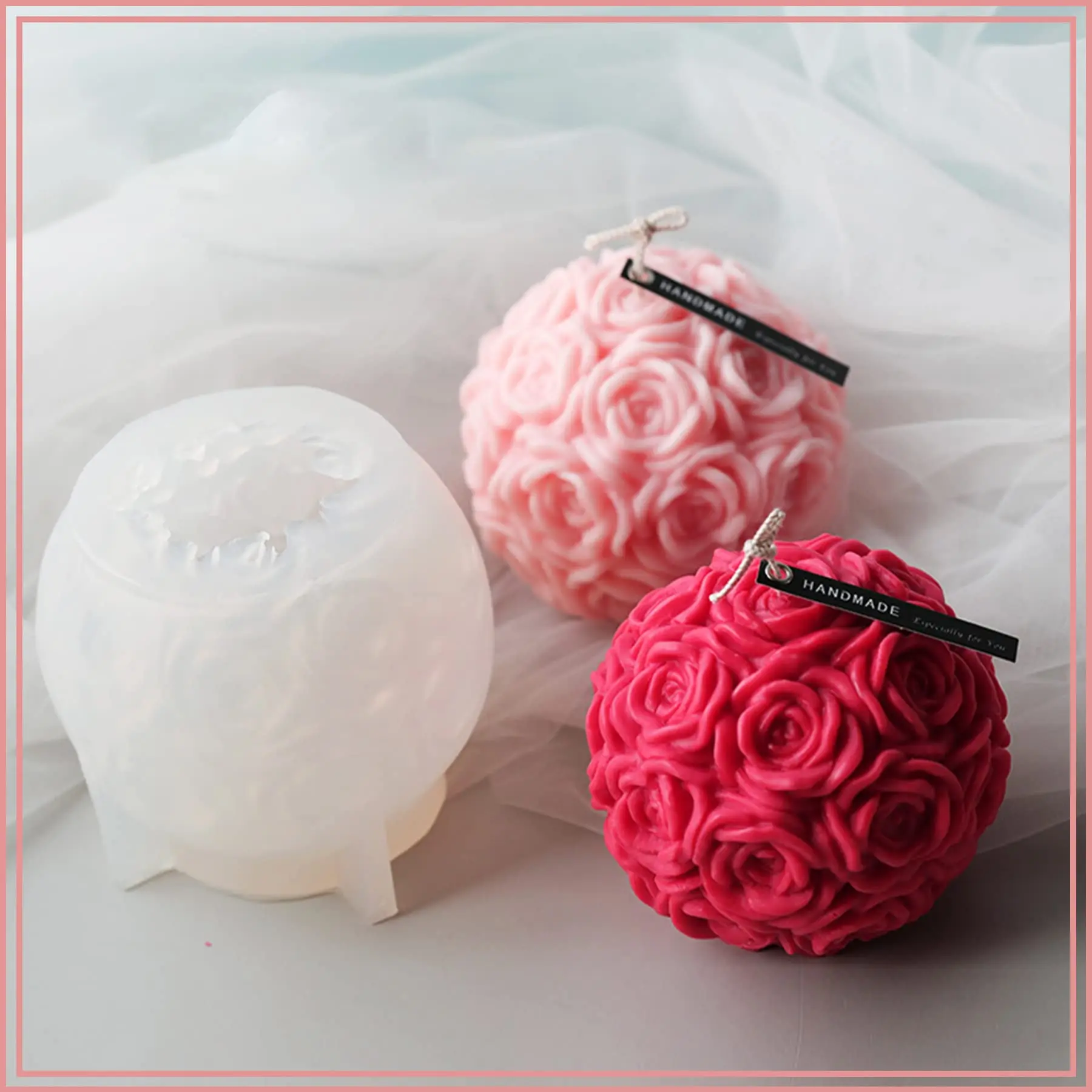 Hot Selling Rose Ball Silicone Form Flower Custom Candle Mold