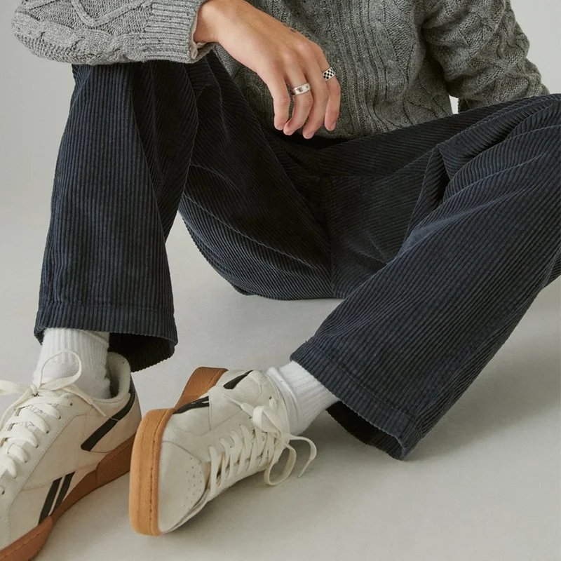 Slvow Customized Men Casual Corduroy Pants Plus Size Streetwear Baggy Corduroy Sweatpants