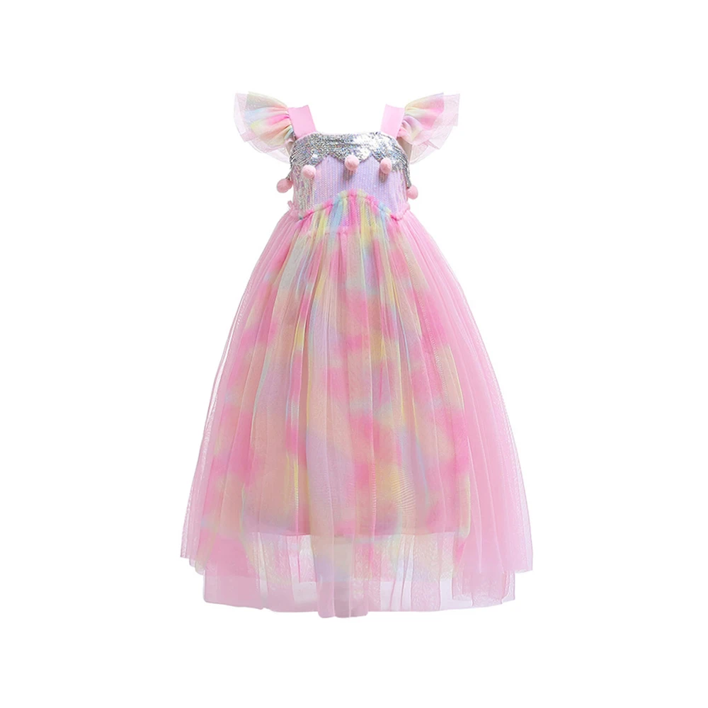 
Mudkingdom baby girls princess european children birthday party bow dress rainbow kids clothing 