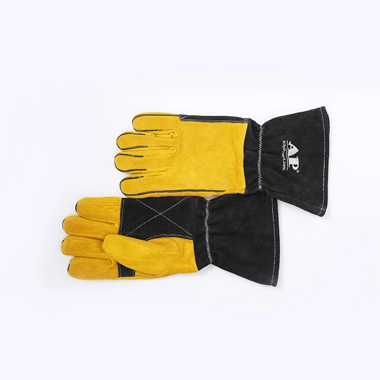 AP-1165 хлопковую подкладку длиной 35 см, желтые и черные кожаные Палм & манжеты перчатки заварки tig