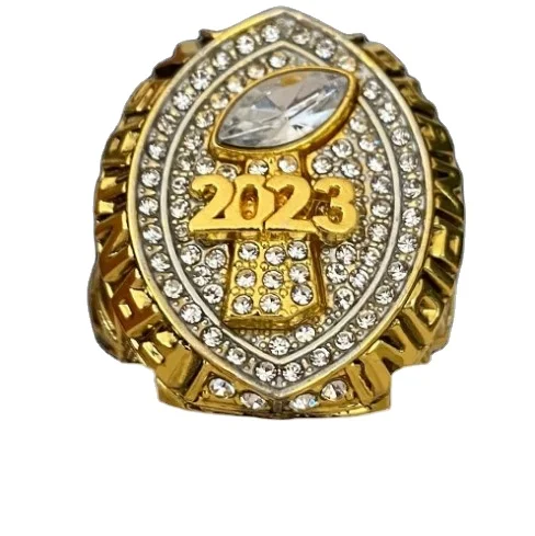 2023 Gold Tone Fantasy Football Championship Trophy Ring Custom Tournament Boston Celtics Philadelphia Eagles Seattle Lsu Rings