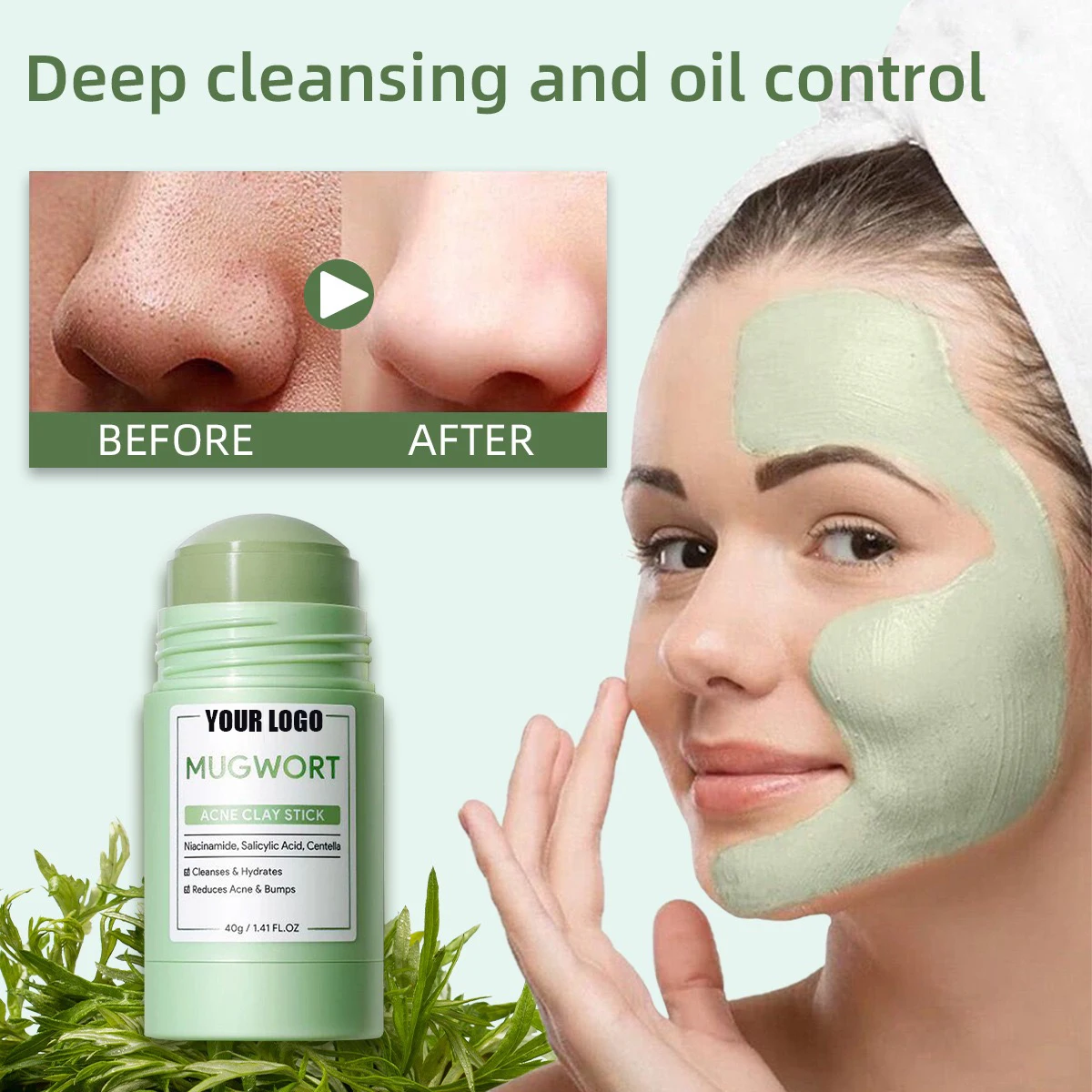 4 Color Tighten Pores Mask Stick Wormwood Niacinamide, Salicylic Acid, Volcano Strawberry Marine Reduced Oil Mud Film Stick