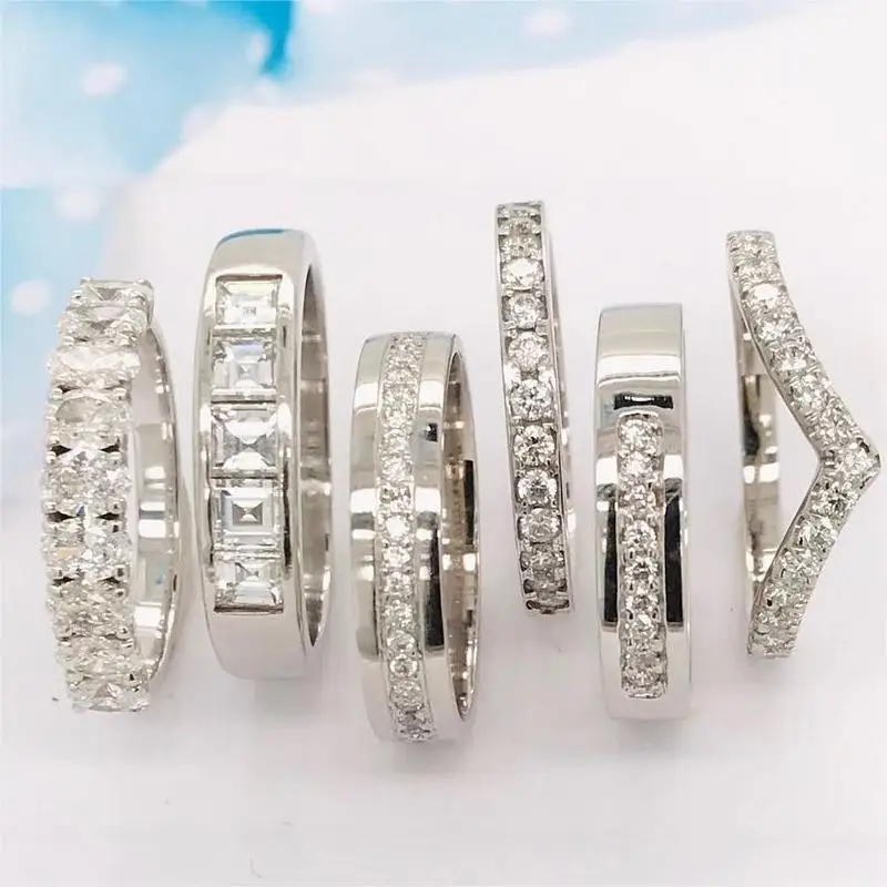 Factory Wholesale Price s925 Sterling Silver Vvs1 Moissanite Diamond Promise Engagement Half Eternity Band Ring Wedding Ring