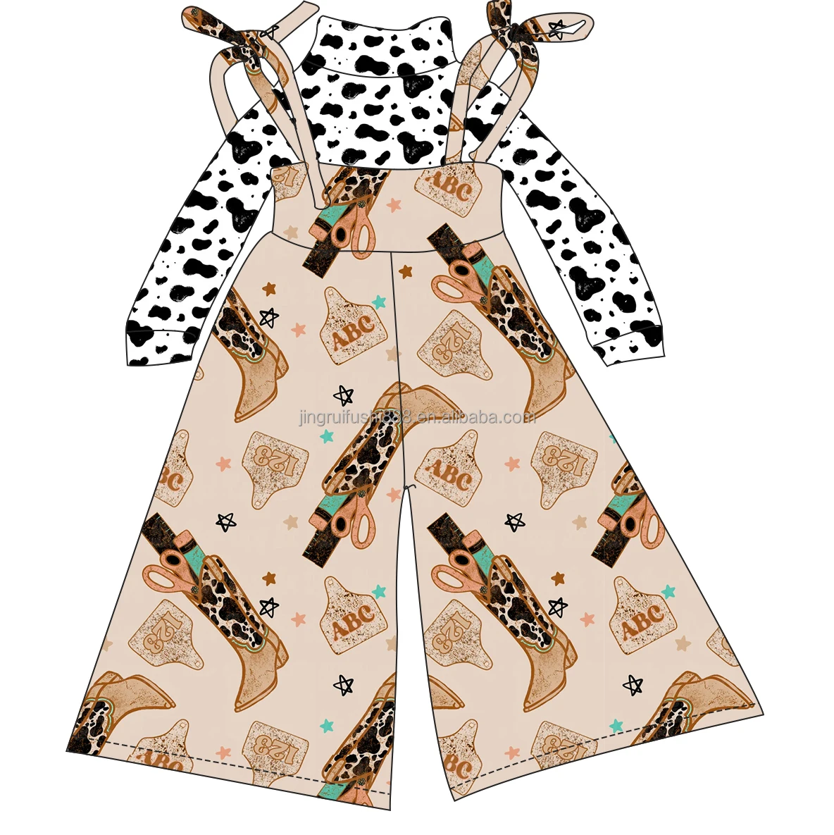 Wholesale Children Girls Clothing Outfits Western Printed Kids Baby Tops Jumpsuit Overalls Two Pieces Outfits