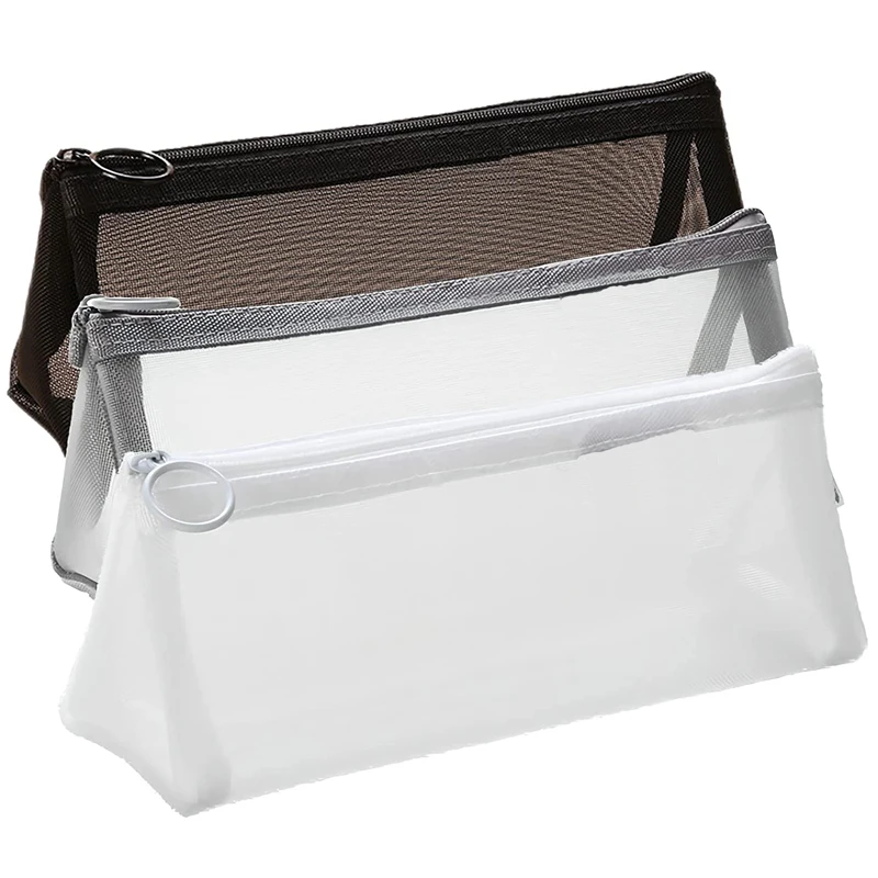 Portable makeup bags mesh zipper pouch home office school travel accessories organizer clear mesh cosmetic bag