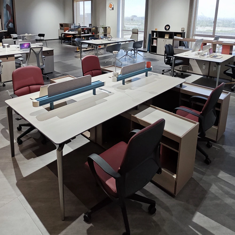 Customizable Commercial Furniture MFC 4 Person Modular Extendable Workstation Office Desk Furniture With Side Cabinet
