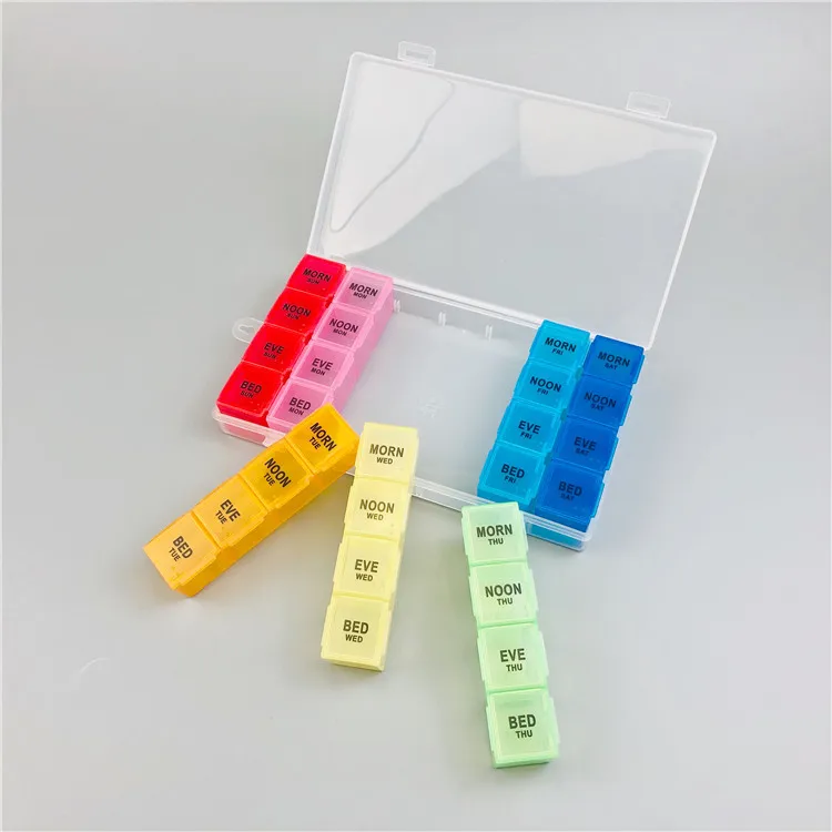 NUOXIN Wholesale Portable 7 Day 4 Times 28 Compartments Plastic Pill Organizer Weekly Pill Box