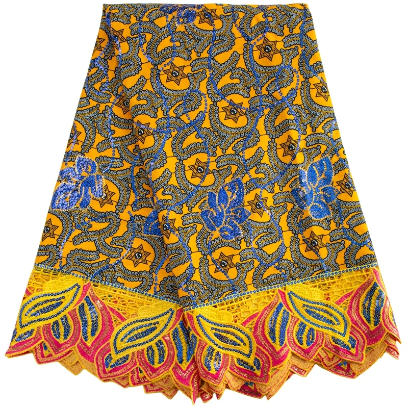 New High Quality African Waxed Sequins Lace Fabric 2024 Nigerian Wax Lace Fabric With Sequins Cord For Women Party Dresses 3651