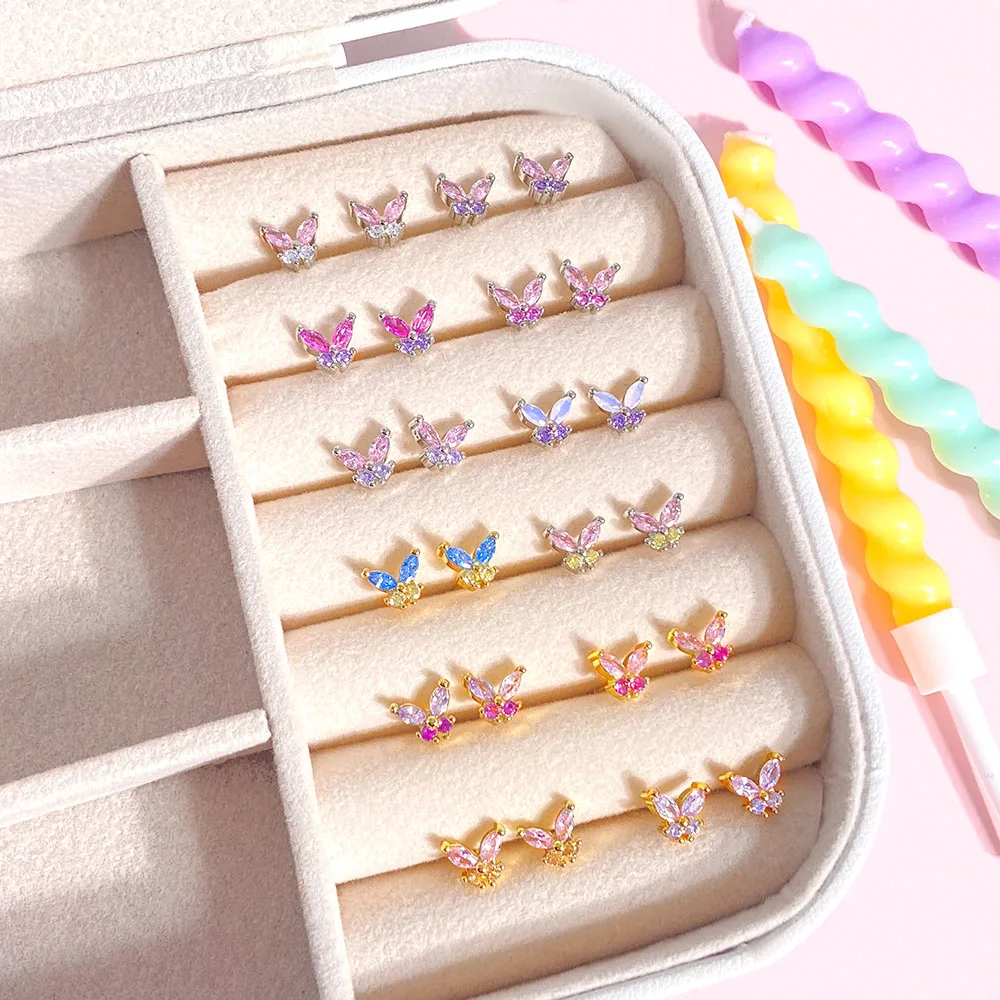 Foxi оптовая цена модные серьги-гвоздики с натуральным золотым покрытием милые серьги-бабочки для девочек