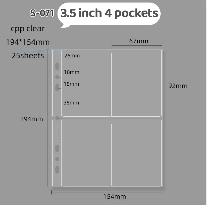 Archivalpro25 Sheets 4 pockets 9 pockets pp clear 7  ring binder loose leaf trading card album refill photo album inner page