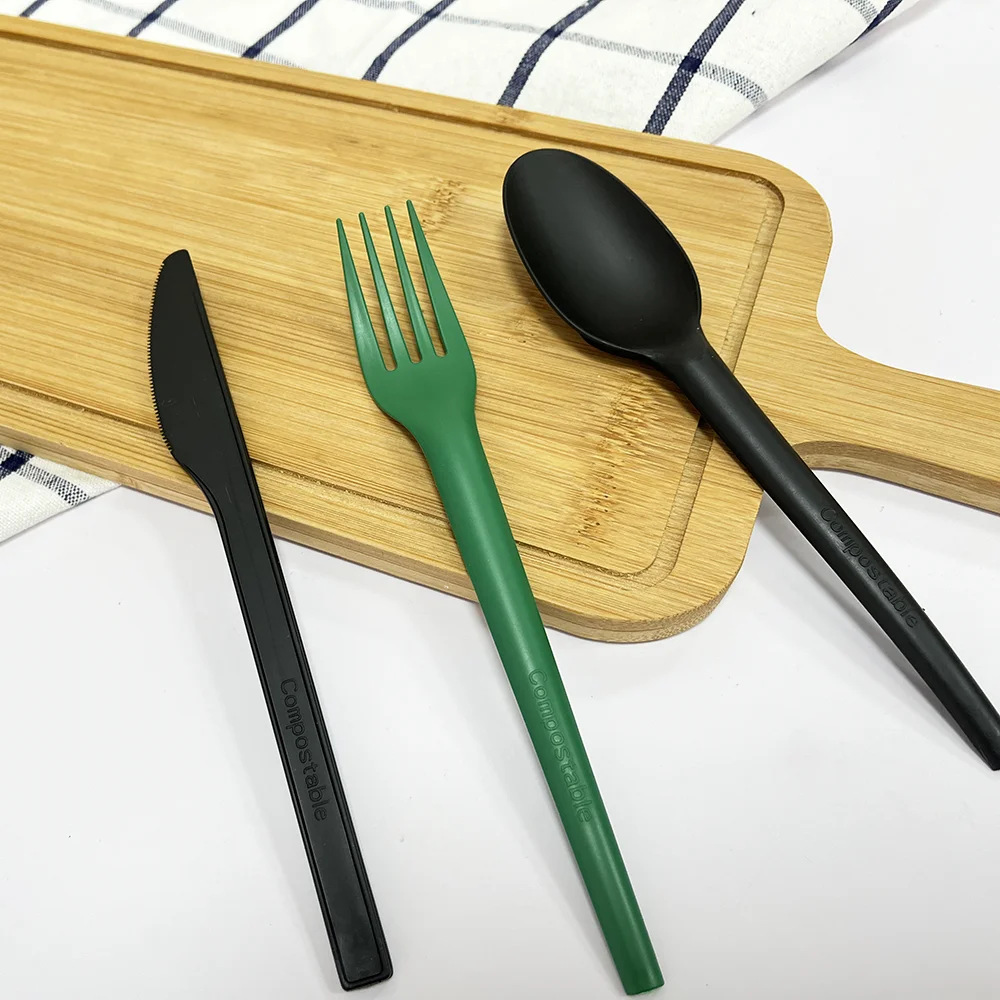 100% Biodegradable Eco Friendly Utensil Compostable PLA Cutlery Set 3-in-1 Knife Fork Spoon