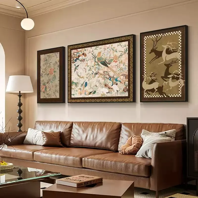 Luxury Modern America Euro Frame Classical Vintage Flower Poster Print Wall Art Rolled Canvas Painting For Living Room Bedroom