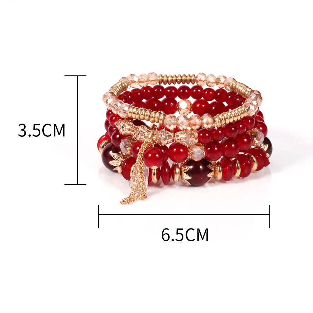 New Bohemian Bracelet Onyx Tassel Colored Glass Crystal Bracelet 4 Pieces For Lady