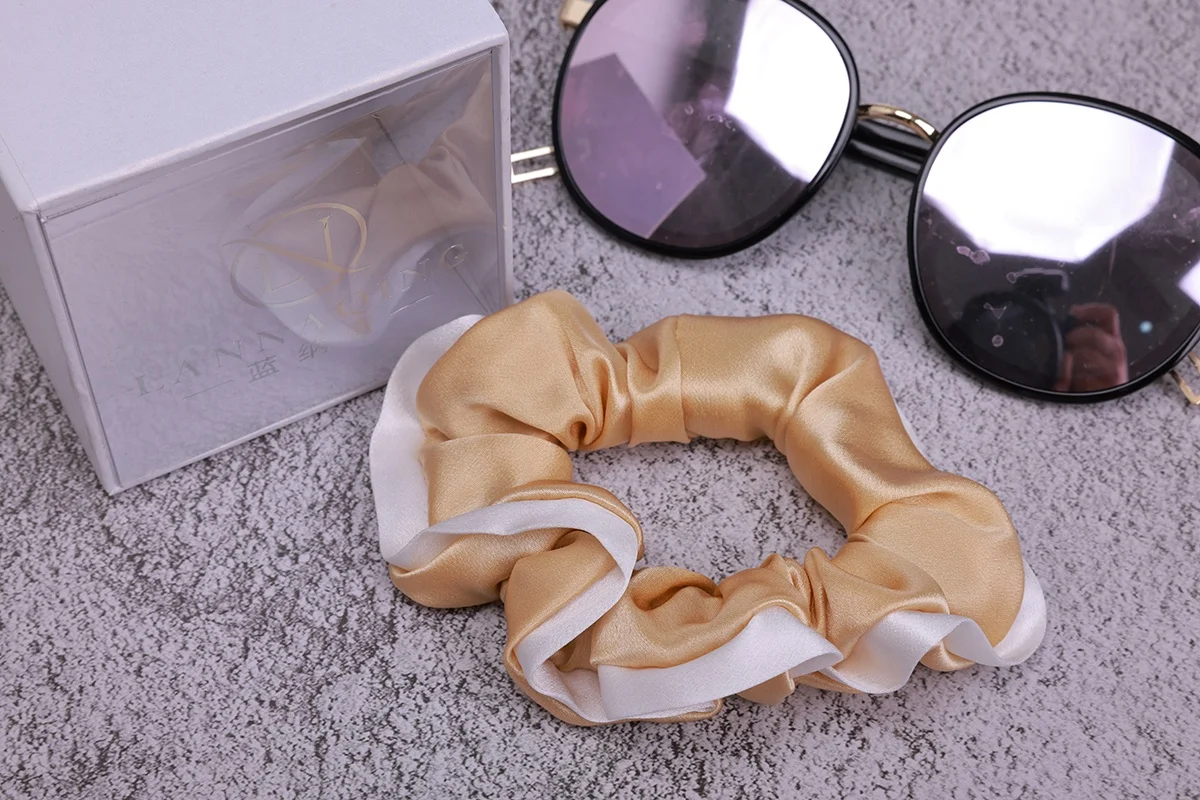 16 19 22 25 30momme Scrunchies Custom Color 100% Silk Hair Tie With White Circle