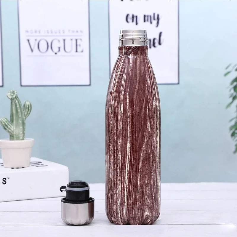 
Eco friendly Vacuum insulated cola shaped wooden pattern stainless steel thermo bottle 