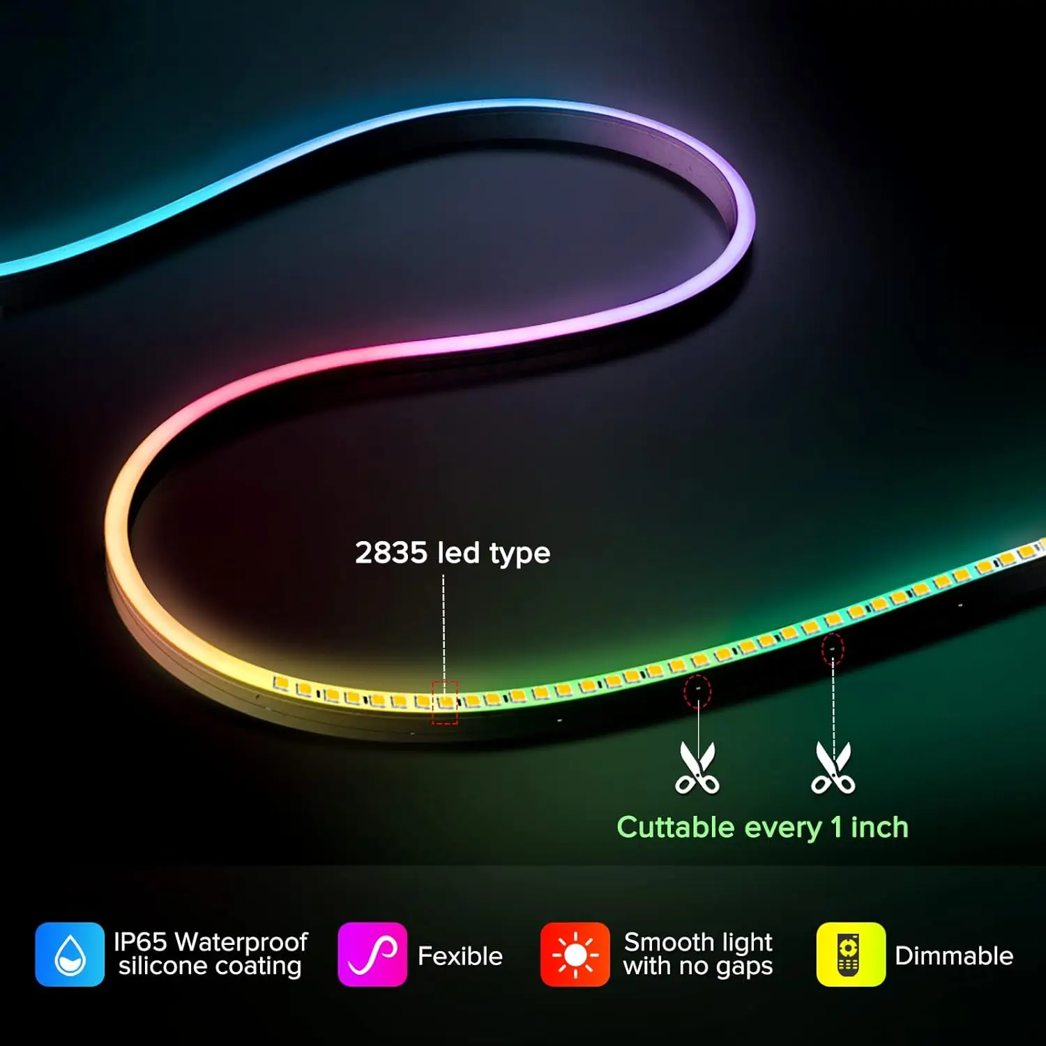 10m led Neon light ip68 waterproof 120leds 2835 rgbic led strip flexible multicolour Silicone led strip