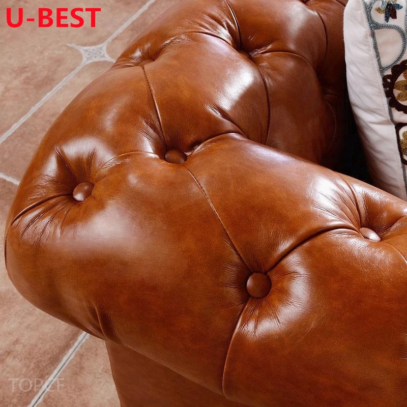 U-BEST Luxury Modular Modern Design Vintage Style Chesterfield Leather Lounge Sectional Sofa Set Furniture Living Room Sofas