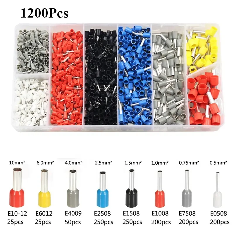 1200PCS 22-8AWG HSC8 6-4 Insulated End Connector Crimper Plier Set Cord End Bootlace Ferrule Terminals Wire Crimping Tool Kit