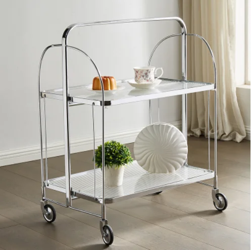 K&B classic glass folding 2 tier rolling bar service drinks trolleys save space hotel carts trolley
