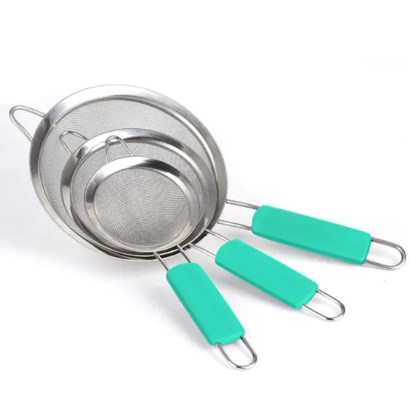 Hot Sale Stainless Steel Fine Mesh Strainers Set for Kitchen Colander Sieve Sifters with Long Handle For Tea Coffee Powder Fry J