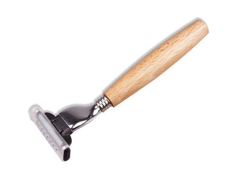 Shaving razor for shaving with wood handle with 3 layer baldes