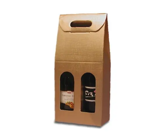 Eco-friendly custom logo design 1/2/3/4 pack wine carrier box brown kraft paper bottle holder for wine with handle