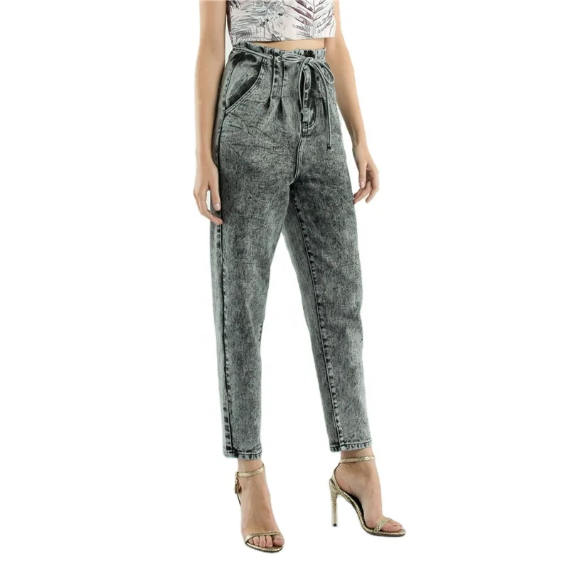 SKYKINGDOM women jeans pants 202 casual lace up jeans women smoky gray wide leg jeans for women