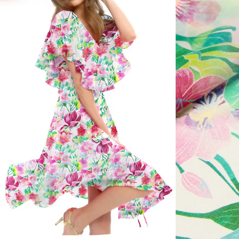 Factory wholesale birds print chiffon silk fabric customized dress chiffon silk fabric