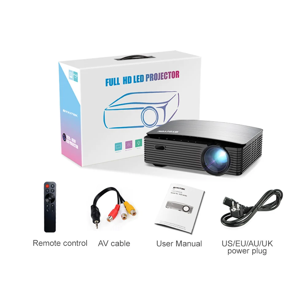 Мини-проектор BYINTEK K25 светодиодный с ЖК-дисплеем и автофокусом Full HD 1080P
