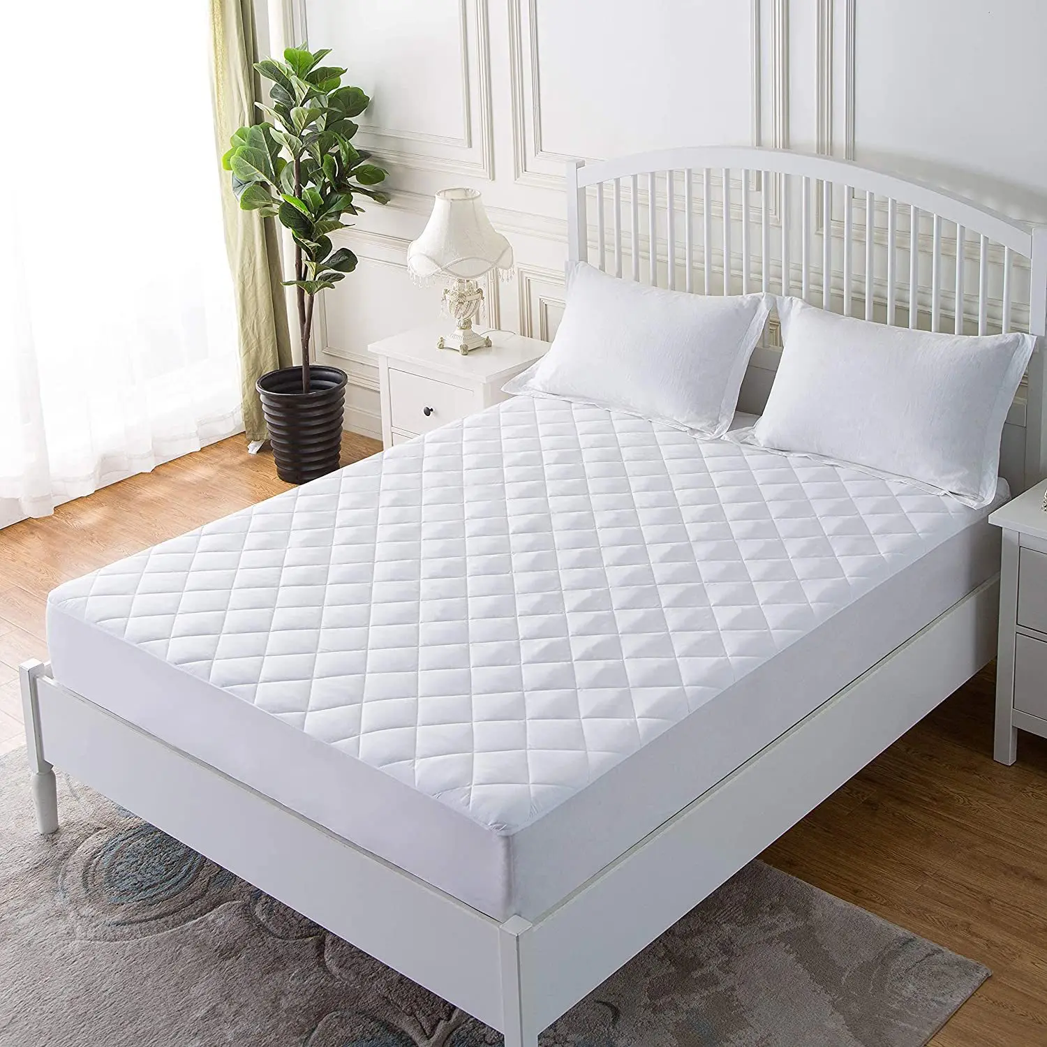Bedding Quilted Fitted Mattress Pad Cover Protector 38CM Deep Can Waterproof