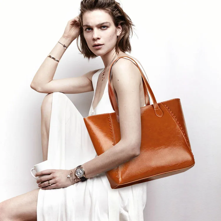Big Bag New Fashion Women Retro Oil Wax Leather Ladies Handbag
