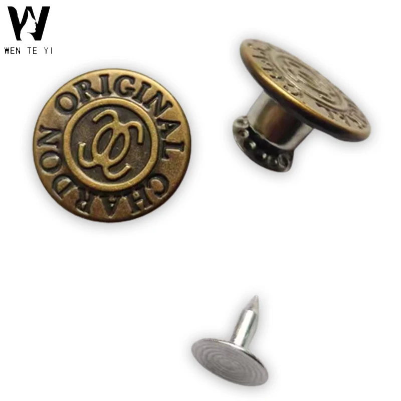 Wholesale vintage customized logo brass alloy metal free jeans buttons clasp bronze denim button thread stud clasp rivets pins