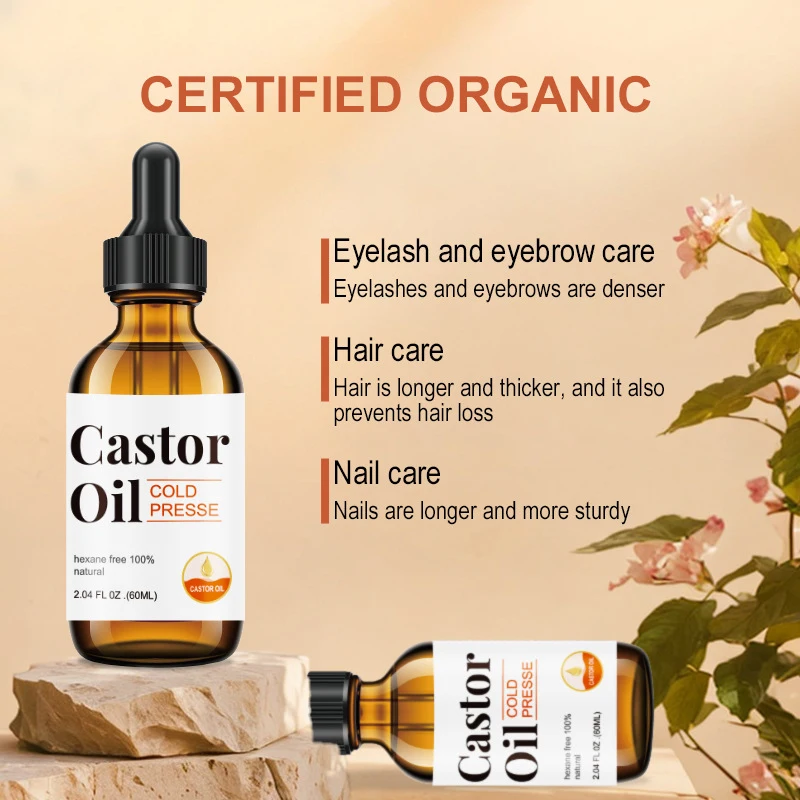 Hot Sales 60ml Hexane Free 100% Natural Organic Cold Pressed Castor Oil Promotes Hair Growth