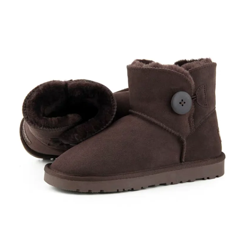 New button-down snow boots for women, winter thickened warm cow fur, one ankle boot