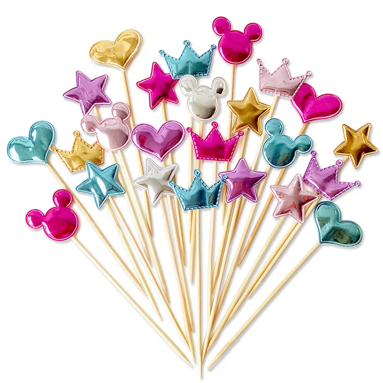 5pcs Colorful Star Love Heart Shaped Crown Cake Topper Happy Birthday Cake Topper Kids Favors Party Supplies Home Decoration