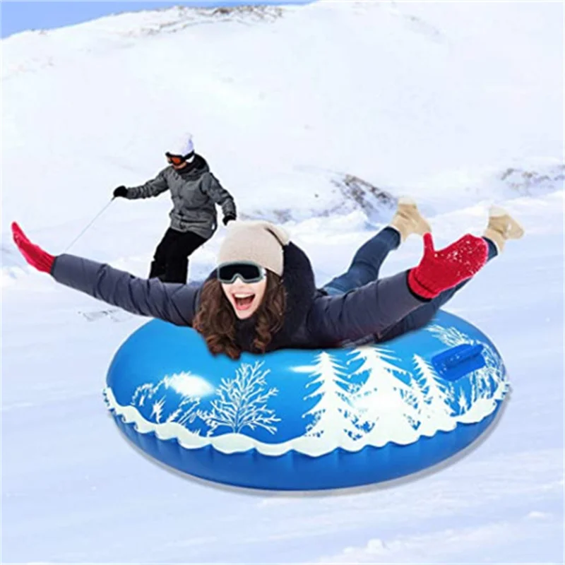 Factory sale thicken PVC waterproof inflated ski tube winter snow mountain skiing inflatable adult kids snow tube with handle