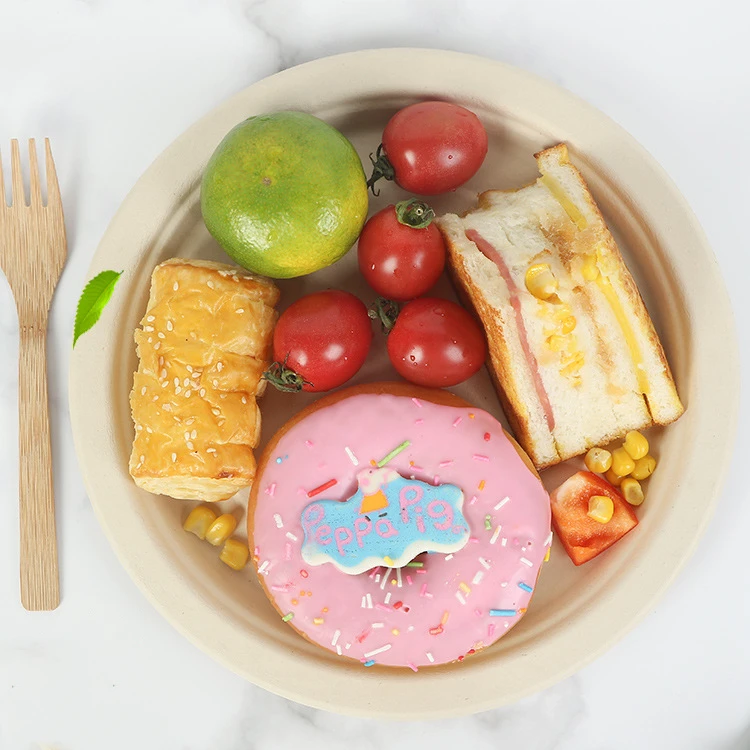 Disposable Dinnerware Bamboo Fiber round Plate Eco-friendly organic Biodegradable Compostable party dinner plates for food