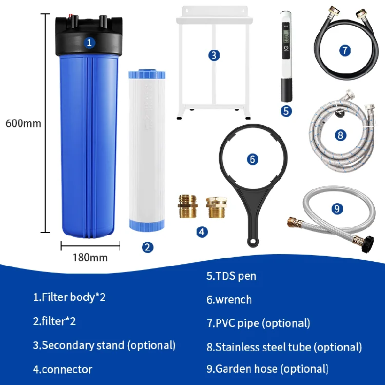 0 TDS 20 Inch Double Mixed Bed DI Resin Softening Filters DI Wash Spotless Water Filter System For RV Car Washing