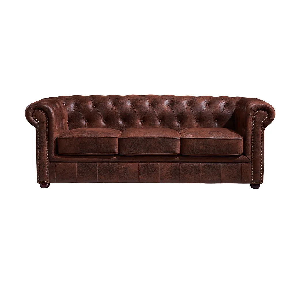 Classic Home Furniture Vintage Style 3 Seater Sleeping Couch Living Room Leather Chesterfield Sofa