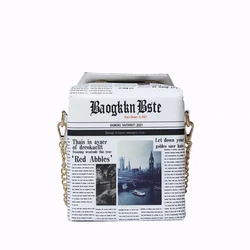 Fashion Newspaper Print Chain Bags Large Capacity Tote Handbags for Women Ladies PU Leather Shoulder Trendy Purses