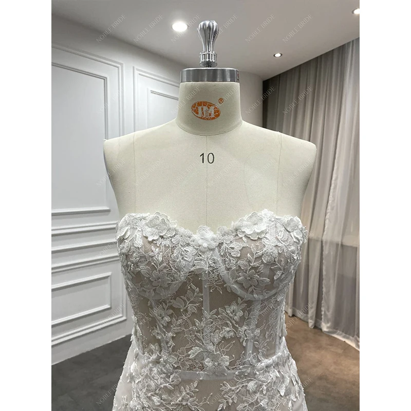 Hailey Style Chantilly Lace 3D Beaded Lace Sweetheart Long Off Shoulder Champagne Sexy Sheer Mermaid Wedding Dresses Bridal Gown