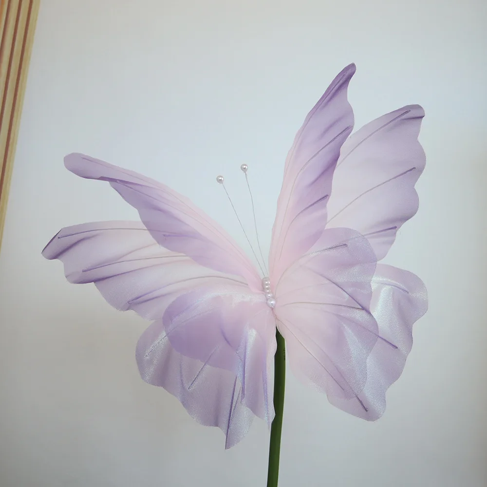 Luxury Silk Mesh Artificial Giant Mesh Elegant Color Organza Butterfly Backdrop Decoration For Wedding Decorations