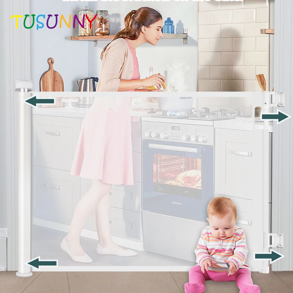 Retractable Baby Gate Child Safety Indoor/Outdoor Retractable Baby Gate Pet Barrier Gate