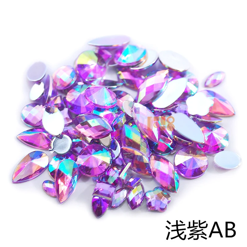 Wholesale 600pcs/bag flat-back ab acrylic stone mixed size mixed color AB shaped acrylic stone for DIY jewelry accessories