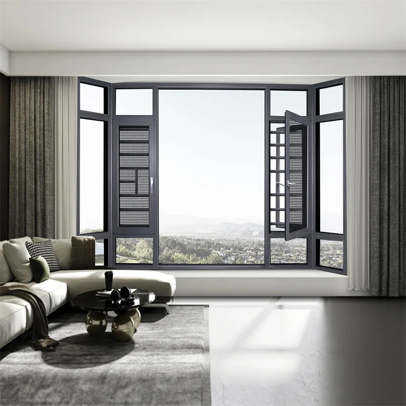Aluminium Bathroom/Living Room Window Designs Powder Coated Black Color Aluminium Casement Windows