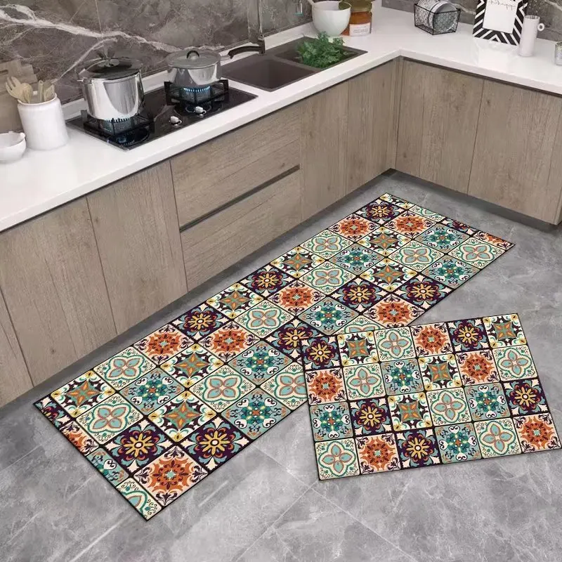 3D Print Geometric 2 Pcs Water Absorbent Anti Fatigue Hard Long Kitchen Floor Mats  Non Skid Kitchen Mats for Floor