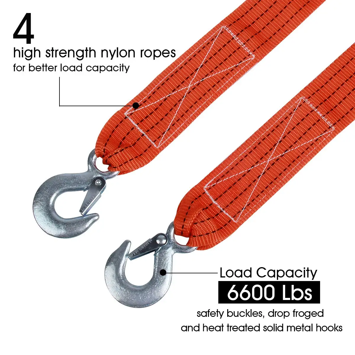 Tow Strap with Hooks Recovery Strap 10,000LB Break Strengthened Towing Rope for Towing Vehicles in Roadside Emergency